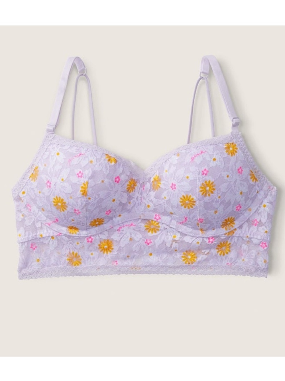 PINK Floral Lace Push Up Bralette and Thong Panty